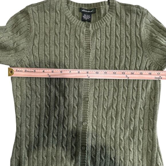 Eddie Bauer Women’s Cable Knit Cotton Cardigan Sweater Green | Size Medium - Picture 8 of 8